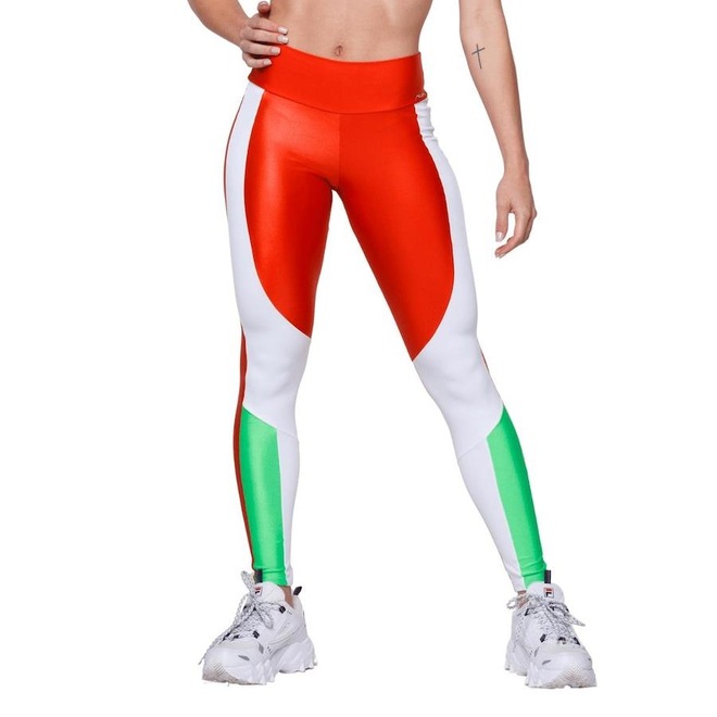 Calça Legging AVA Fitness Wear Poliamida Brilhoso Com Recorte - Feminina - Foto 1