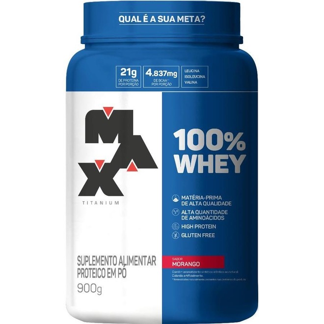 Whey 100% Morango Max Titanium - 900g - Foto 1