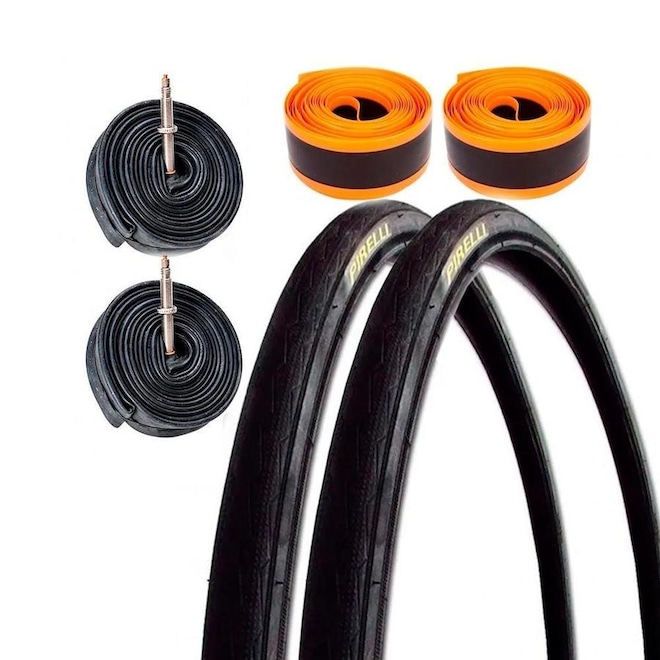 Kit de 1 Par de Pneus Pirelli Tornado Alfa 700x23 + 2 Câmaras Bico Fino + 2 Fitas Anti Furo - Foto 1