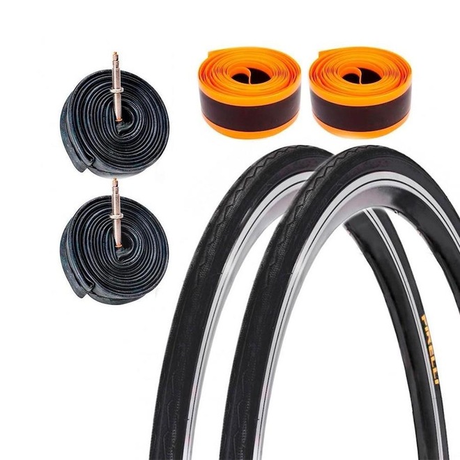 Kit de 1 Par de Pneus Pirelli Tornado Alfa 700x25 + 2 Câmaras Bico Fino + 2 Fitas Anti Furo - Foto 1