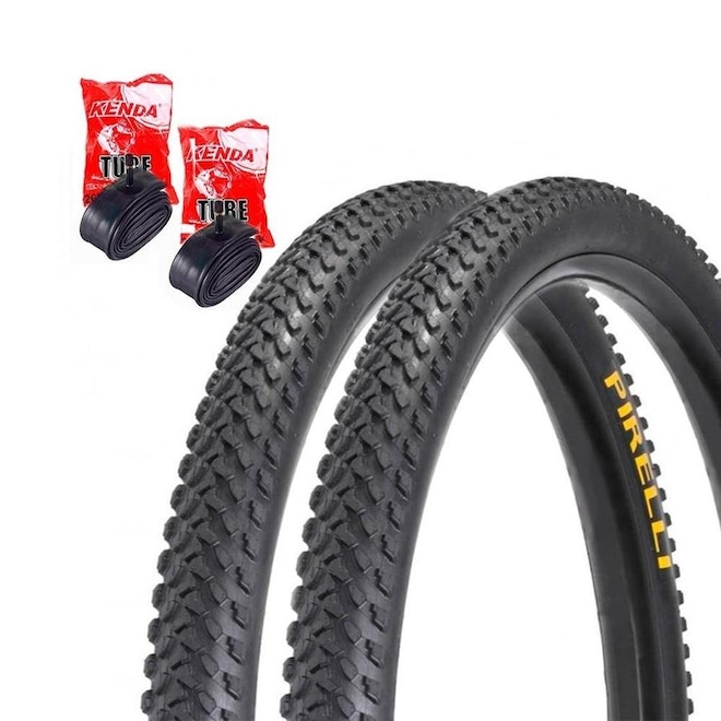 Kit de 1 Par de Pneus MTB Pirelli Scorpion Aro 26x2.0 + 2 Câmaras Bico Grosso Kenda - Foto 1