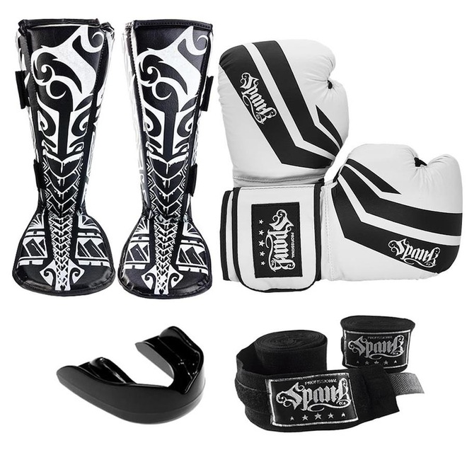 Kit de Spank CONFY Muay Thai com Luvas + Caneleira + Bandagem + Bucal - Foto 1