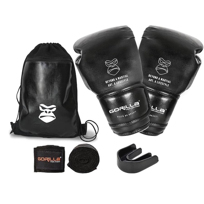 Kit de Boxe com Luvas de Boxe 12 Oz + Bandagem Muay Thai + Protetor Bucal + Mochila Gorilla For Fight - Foto 1