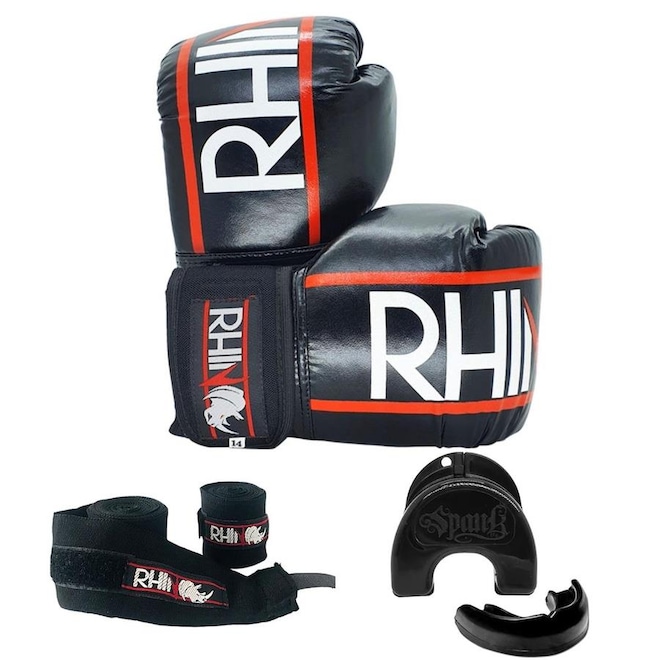Kit de Treino Boxe Kickboxing Rhino com Luva - Bandagem - Bucal - Foto 1