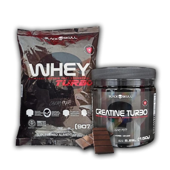 Kit Black Skull com Whey Turbo - 907g + Creatina Turbo - 150g - Foto 1
