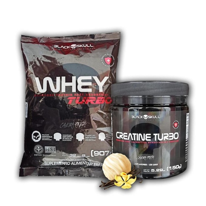 Kit Black Skull com Whey Turbo - 907g + Creatina Turbo - 150g - Foto 1