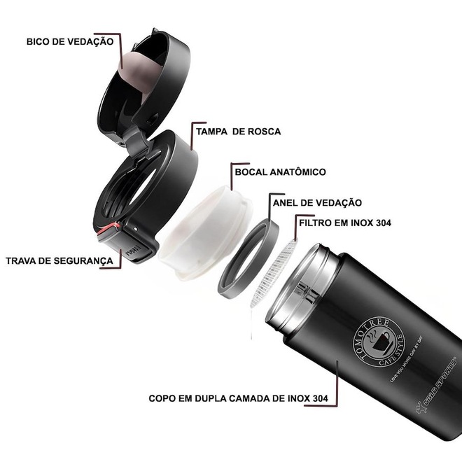 Copo Térmico com Tampa Gold Sports Thermique Aço Inoxidável 304 - 380ml - Foto 1