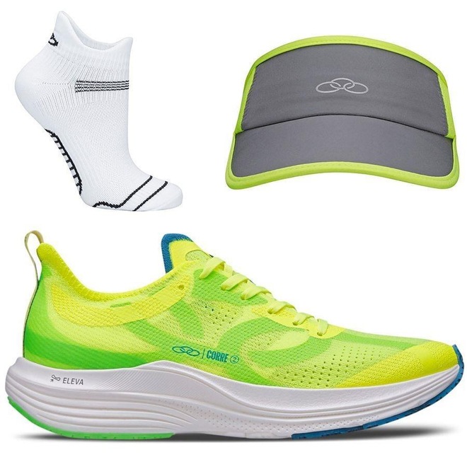 Kit Olympikus Tênis Corre 2 + Viseira Runner + Meia Performance - Unissex - Foto 1