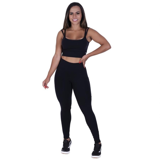 Conjunto Orbis Fitness: Calça Legging Bolso Lateral + Top Fitness Camiseta Tiras - Feminino - Foto 1