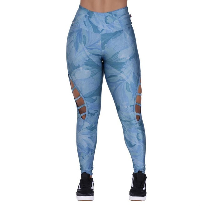 Calça Legging Orbis Fitness Cirrê Tiras Vazada - Feminina - Foto 1