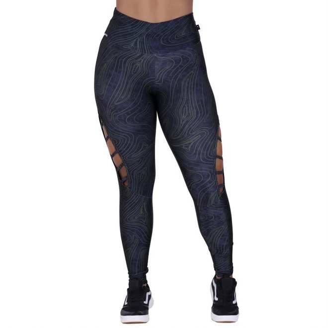 Calça Legging Orbis Fitness Cirrê Tiras Vazada - Feminina - Foto 1