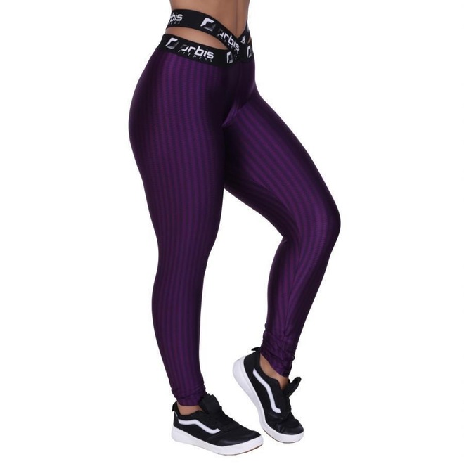 Calça Legging Orbis Fitness Cós Elástico Transpasse Cirrê 3D Alta - Feminina - Foto 1