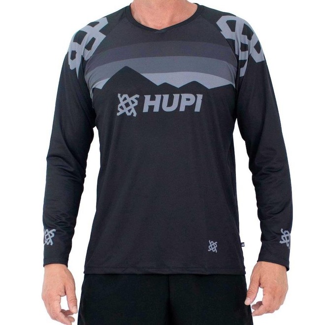 Camisa de Ciclismo HUPI Manga Longa New Shadow All Black - Unissex - Foto 1