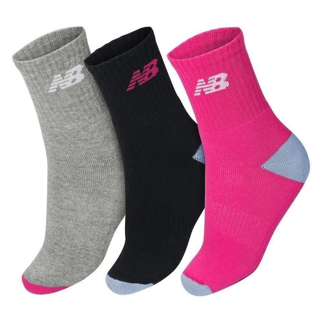 Kit Meias New Balance Lifestyle com 3 pares - 33 a 36 - Infantil - Foto 1