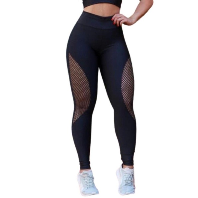 Calça Arrastão Legging Belmento Detalhe Rede Academia Fitness Suplex - Feminina - Foto 1