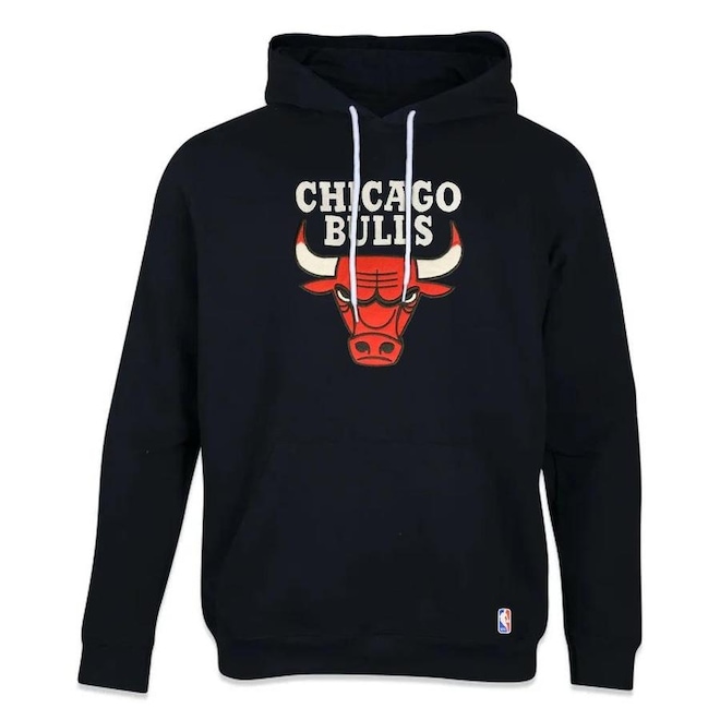Blusão de Moletom com Capuz NBA Canguru Chicago Bulls Feltro Logo - Masculino - Foto 1