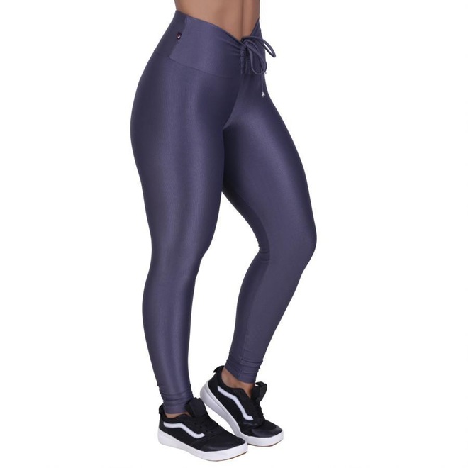 Calça Legging Orbis Fitness Detalhe Detalhe Cadarço Cós Poliamida Brilho Acetinado - Feminina - Foto 1