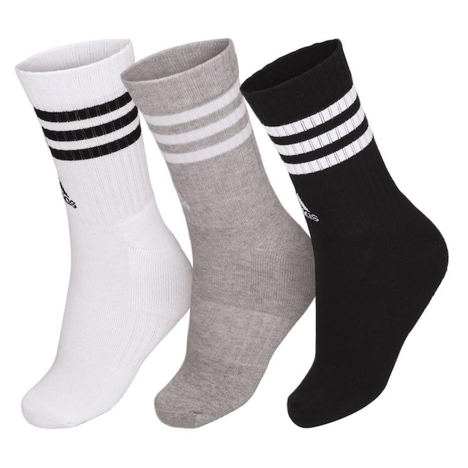 Kit de Meia adidas Adulto Cano Alto 3 Listras - 3 Pares - Foto 1