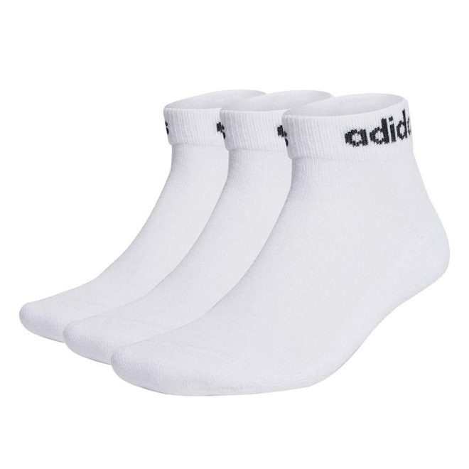Meia Cano Baixo adidas Linear Ankle Cushioned - 3 Pares - Unissex - Foto 1
