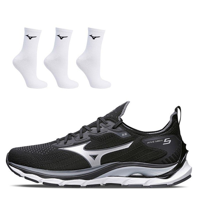 Kit Mizuno: Tênis Wave Mirai 5 + 3 Pares de Meia Cano Médio - Masculino - Foto 1