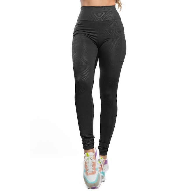 Calça Legging Fitness Cirrê Texturizada Brilhosa Bolso MVB Modas - Foto 1