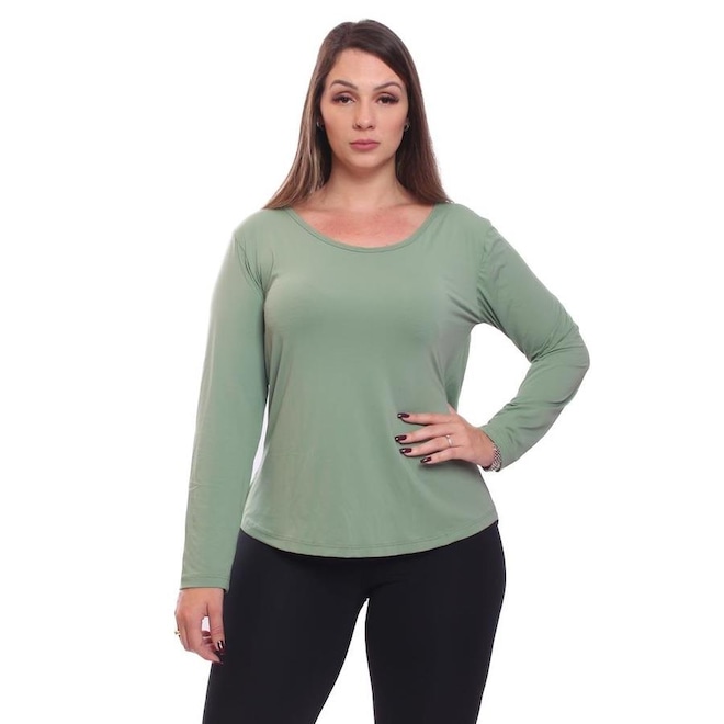 Camiseta Dellas Fit Manga Longa Dry Fit Básica Lisa Blusa Academia Treino Esporte - Feminina - Foto 1