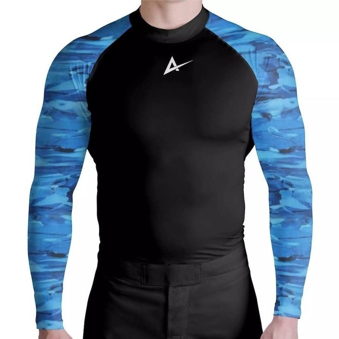 Camiseta Lycra Surf Atlética Esportes Black - Masculina - Foto 1