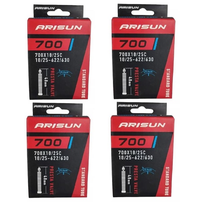 Kit de Câmara de Ar Arisun 700 x 18/25 48 mm - 4 unidades - Foto 1