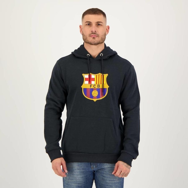Blusão de Moletom com Capuz Futfanatics Barcelona Escudo - Masculino - Foto 1