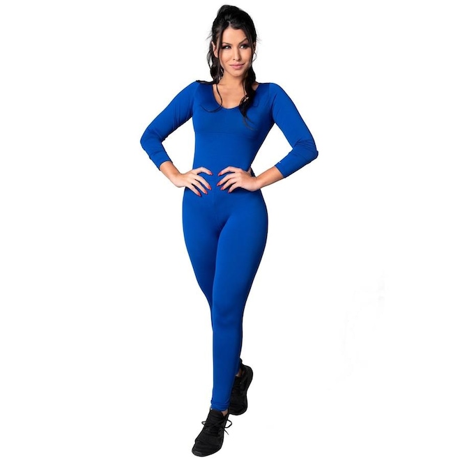 Macacão Fitness MVB Modas Longo 3/4 Costa Fechada Fitness Suplex - Feminino - Foto 1