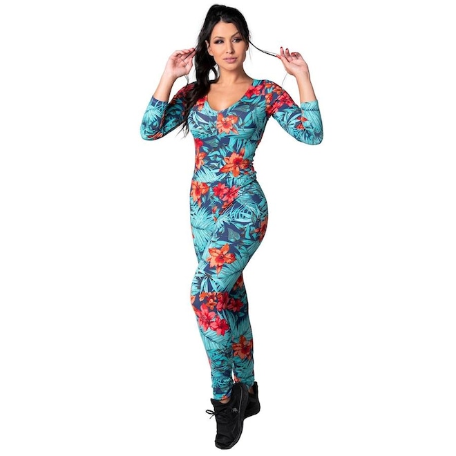 Macacão Fitness MVB Modas Longo 3/4 Costa Fechada Fitness Suplex - Feminino - Foto 1