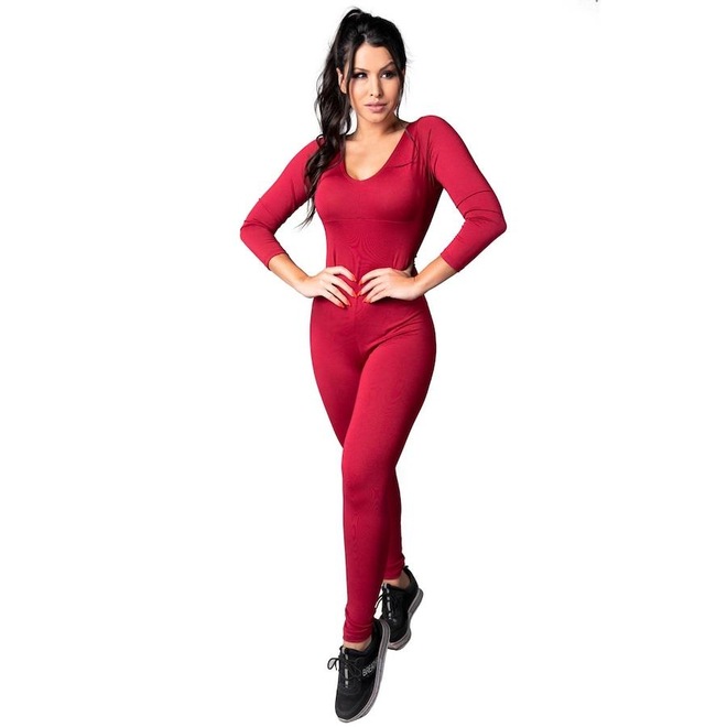 Macacão Fitness MVB Modas Longo 3/4 Costa Fechada Fitness Suplex - Feminino - Foto 1