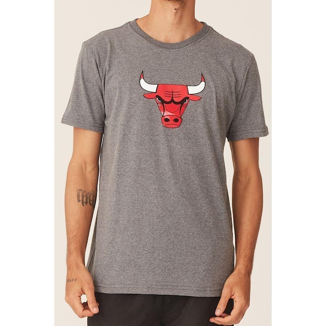 Camiseta NBA Estampada Vinil Chicago Bulls Casual - Masculina - Foto 1