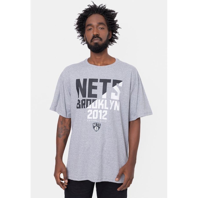 Camiseta NBA Plus Size Spotlight Brooklyn Nets Mescla - Masculina - Foto 1