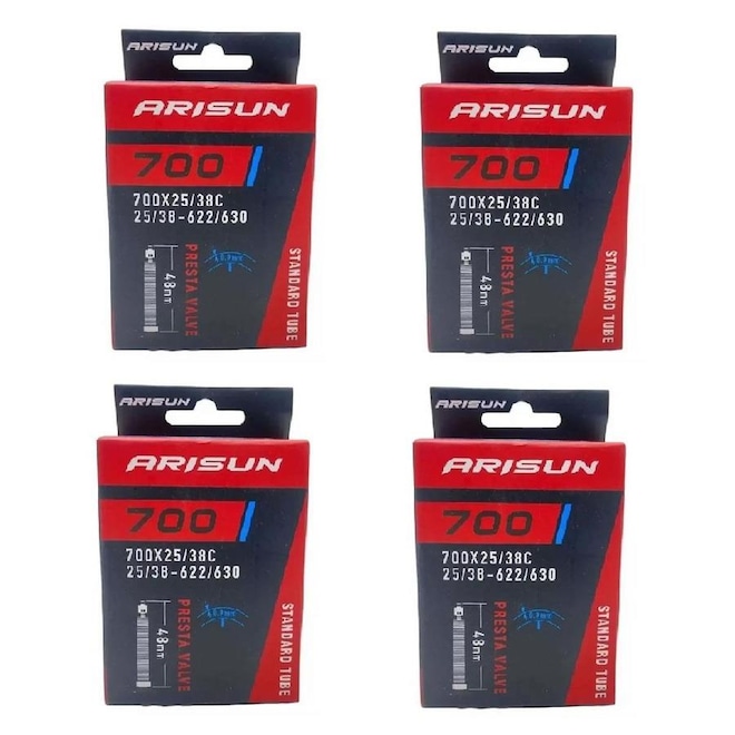 Kit 4X Câmaras de Ar 700 X 25/38 Bike Arisun Bico Fino 48 Mm - Foto 1