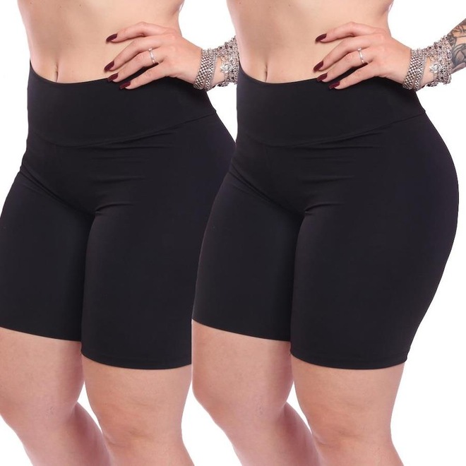 Kit Bermudas Legging Dellas Fit Zero Transparência Cós Alto Academia Treino - 2 Unidades - Feminina - Foto 1