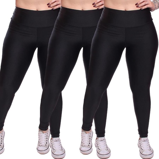 Kit Calças Legging Dellas Fit Trilobal Cirre Proteção Uv Academia Treino - 3 Unidades - Feminina - Foto 1