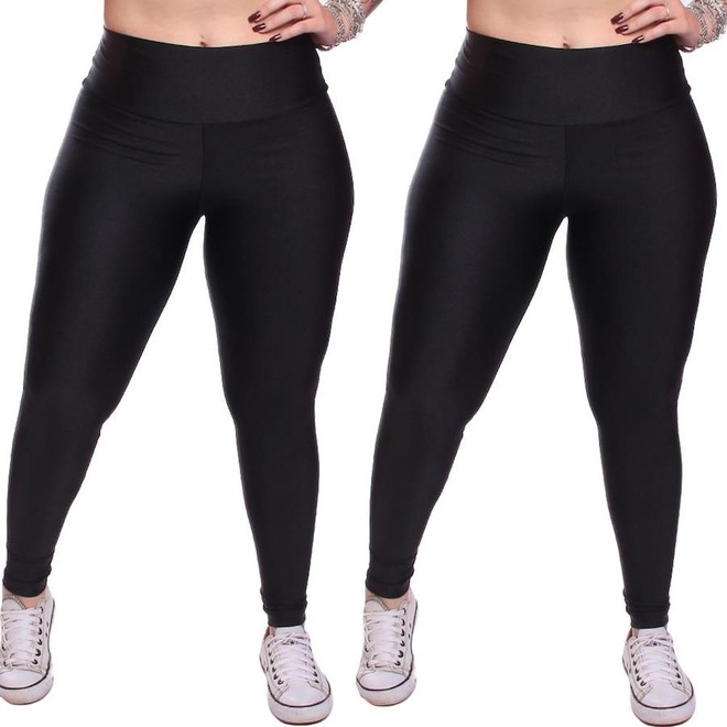 Kit Calças Legging Dellas Fit Trilobal Cirre Proteção Uv Academia Treino - 2 Unidades - Feminina - Foto 1