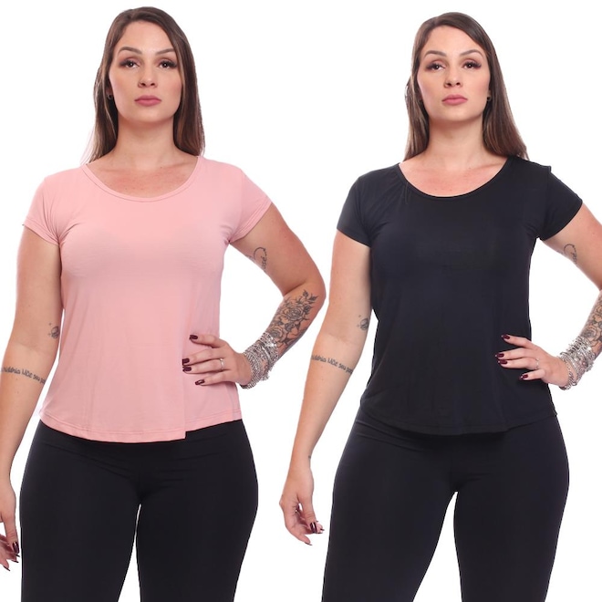 Kit Camisetas Dellas Fit Manga Curta Dry Fit Academia Treino - 2 Unidades - Feminina - Foto 1