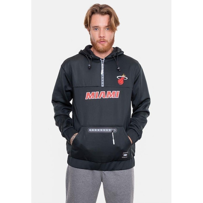 Blusão de Moletom com Capuz Nba Canguru Neop Fechado Miami Heat - Masculino - Foto 1