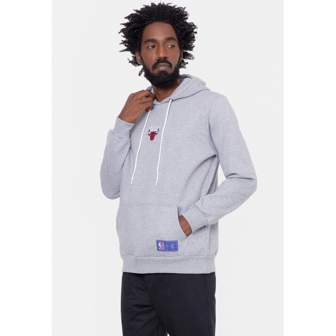 Blusão De Moletom Com Capuz NBA Mini Logo Soft Chicago Bulls Cinza Mescla - Masculina - Foto 1