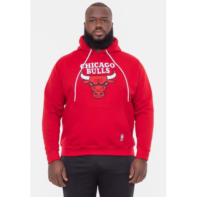 Blusão De Moletom Com Capuz NBA Plus Size Com Feltro Logo Chicago Bulls Vermelho - Masculina - Foto 1