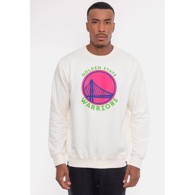 Blusão de Moletom NBA Neon Colors Golden State Warriors Off White - Masculina - Foto 1