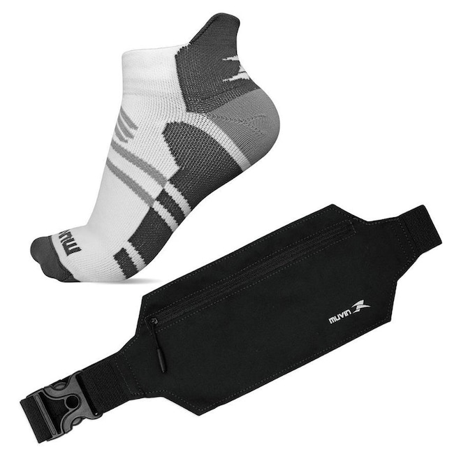 Kit Meias de Compressão Cano Curto Muvin Arrow + Pochete para Corrida - Adulto - Foto 1
