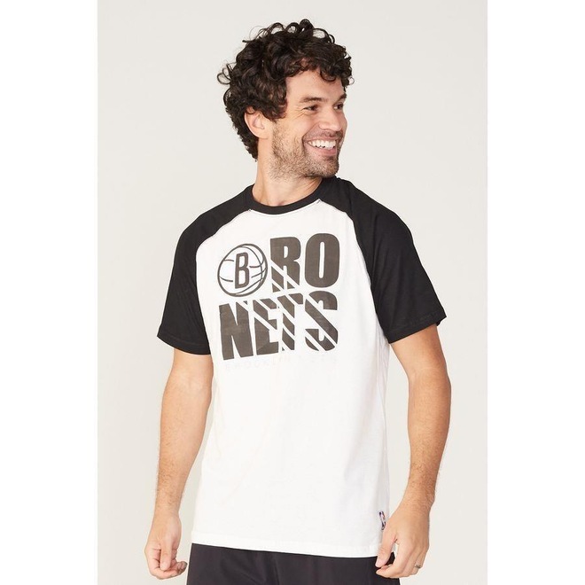 Camiseta NBA Raglan Estampada Brooklyn Nets - Masculina - Foto 1
