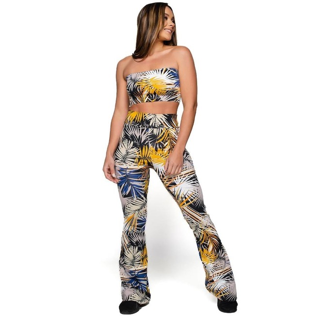 Conjunto Mvb Modas Calça Flare e Top Tomara Que Caia Estampado - Feminino - Foto 1