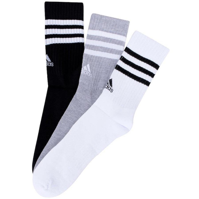 Kit de Meia adidas Adulto Cano Alto 3 Listras - 3 Pares - Foto 1