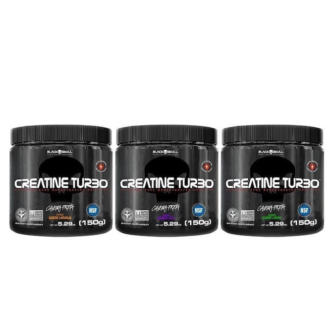 Kit Creatina Turbo Black Skull - Limão, Laranja e Uva - 3 Unidades - 150g - Foto 1