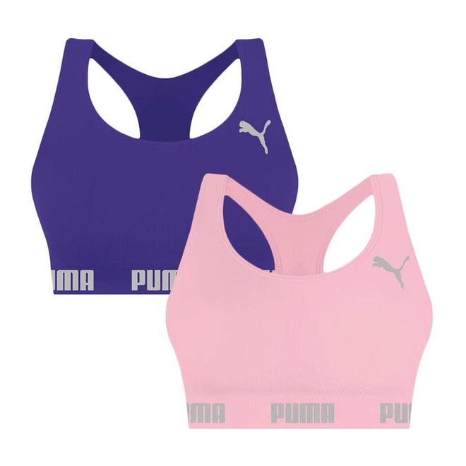 Kit Tops Fitness sem Bojo Puma Nadador sem Costura - 2 Unidades - Feminino - Foto 1
