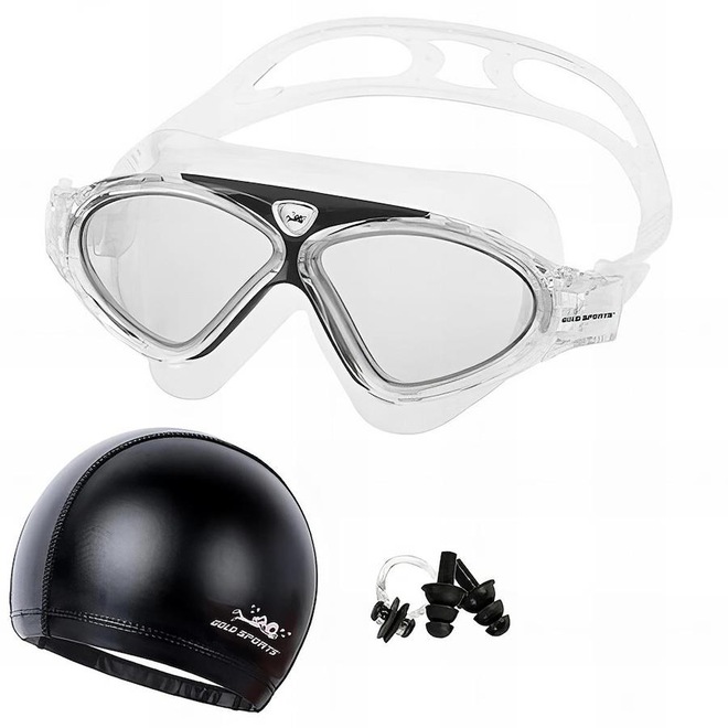 Kit Máscara de Natação Gold Sports Silicone Confort Hd - Touca Pu e Protetor Nasal e Ouvido - Adulto - Foto 1